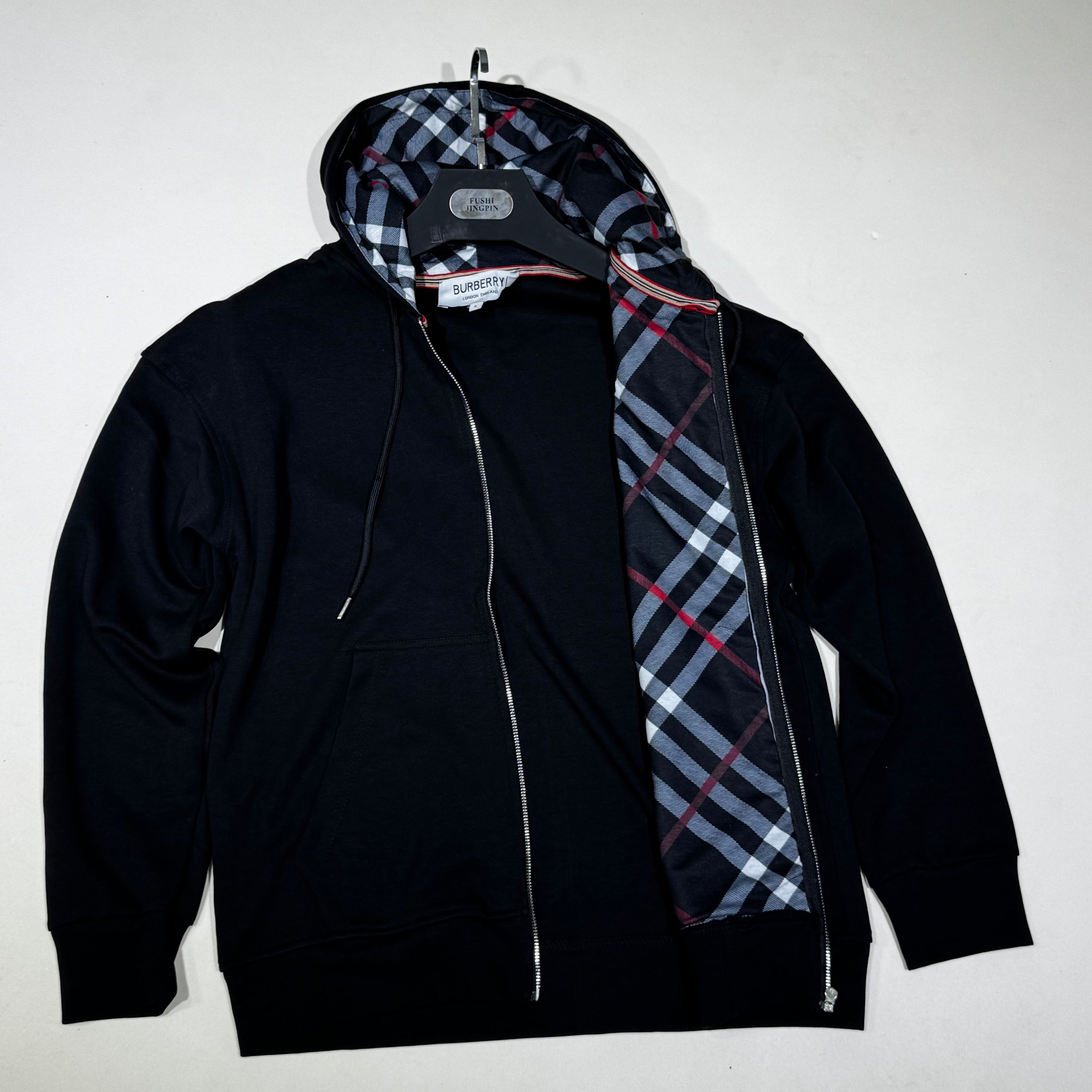 BURBERRY ZIP UP HOODIE BLACK