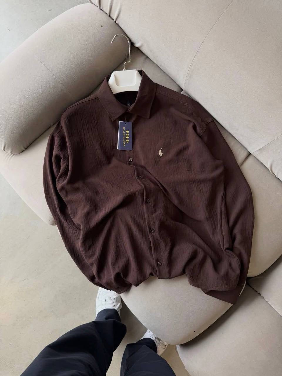 CHEMISE RALPH LAUREN EN LAIN MARRON ( HIGH QUALITY)